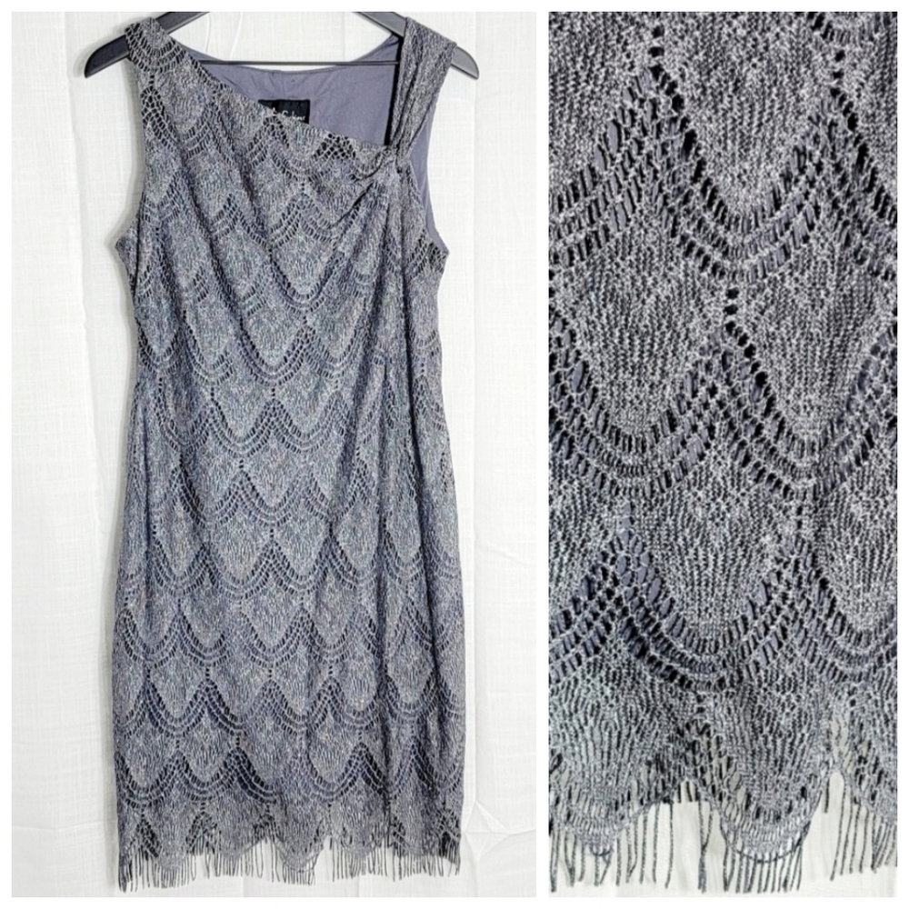 S.L. Fashions Metallic Thread Lace Crochet Women's Party Dress Size M